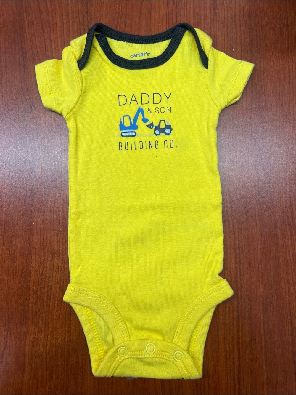 Carter's Yellow Short-Sleeve 'Daddy & Son Building Co.' One-Piece with Navy Trim
